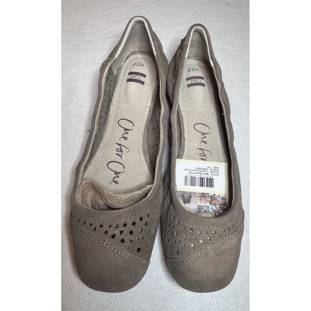 Toms Moroccan Women Sz 7.5 Classic Suede Taupe Cutout Ballet Flat Cushion Insole
